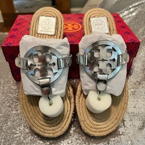 Tory Burch Mirror Silver Miller Espadrilles Size 9